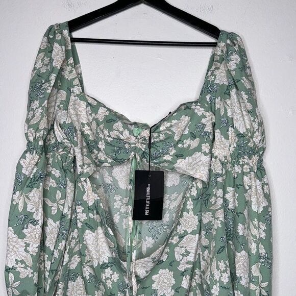 PrettyLittleThing Petite Sage Floral Print Cut Out Mini Dress Size 12 - Picture 8 of 10